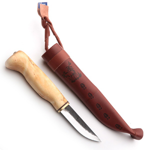 Wood Jewel 23VISA 7.7cm Curly Birch Reindeer Horn Carbon Carving Knife & Sheath