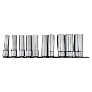 Ko-Ken 10pc 1/2" Dr 6pt Metric Deep Socket Set on Rail