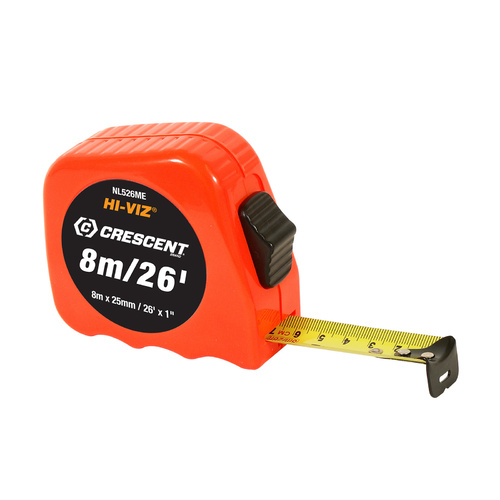 Crescent 8m/26′ x 25mm Hi Viz Tape Measure