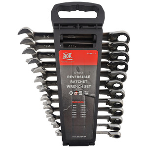 AOK by KC Tools 12pc Cr-V Reversible Gear Ratchet Wrench Set (8-19mm)