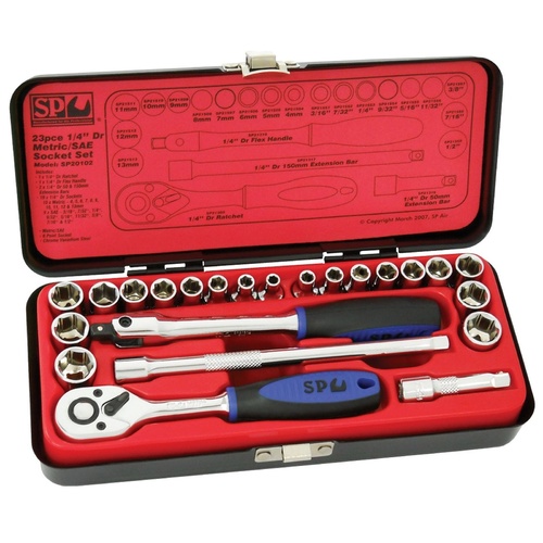 SP Tools 23pc 1/4" Drive 6pt Metric / SAE Socket Set - SP20102