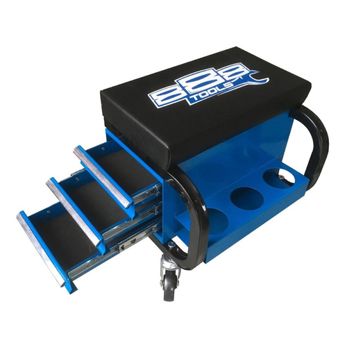 888 Series by SP Tools 3-Drawer Roller Seat with Tool Storage & Can Holders | T8R58