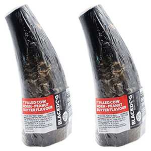 Blackdog 2 Pack 520g 7" Peanut Butter Filled Cow Horn Dog Treats | B140A