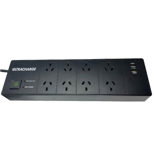 Ultracharge 8-Way Surge Protected Board with 2x USB - Black