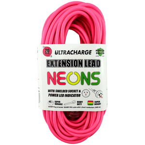 Ultracharge 20m 10A NEONS Series Heavy Duty Extension Lead - Pink