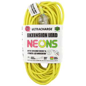 Ultracharge 20m 10A NEONS Series Heavy Duty Extension Lead - Yellow