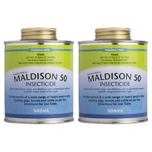 Pharmachem 2 Pack 250mL Maldison 50 Insecticide Concentrate Horses Dogs & Cats