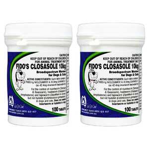 Mavlab 2 Pack Fidos 100 Tablets 10kg Closasole Dog and Cat Wormer